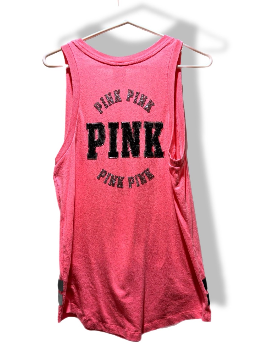 PINK y2k Victoria's Secret Coral&black sequin Pink Logo Tank Top -L